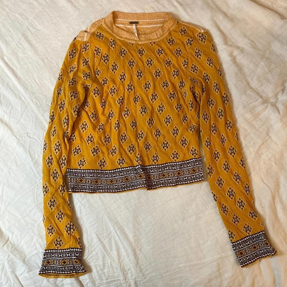 Free People yellow pattern long sleeve sweater xs - Picture 1 of 3